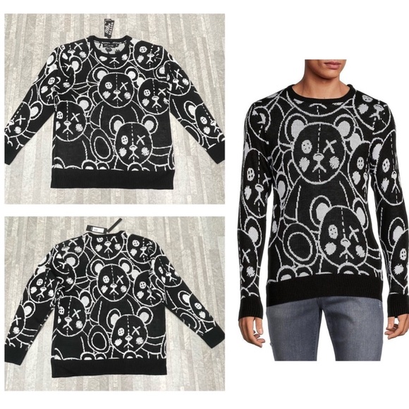 NWT Reason Clothing XO Teddy Knit Sweater Black & White Size Large - Picture 1 of 6